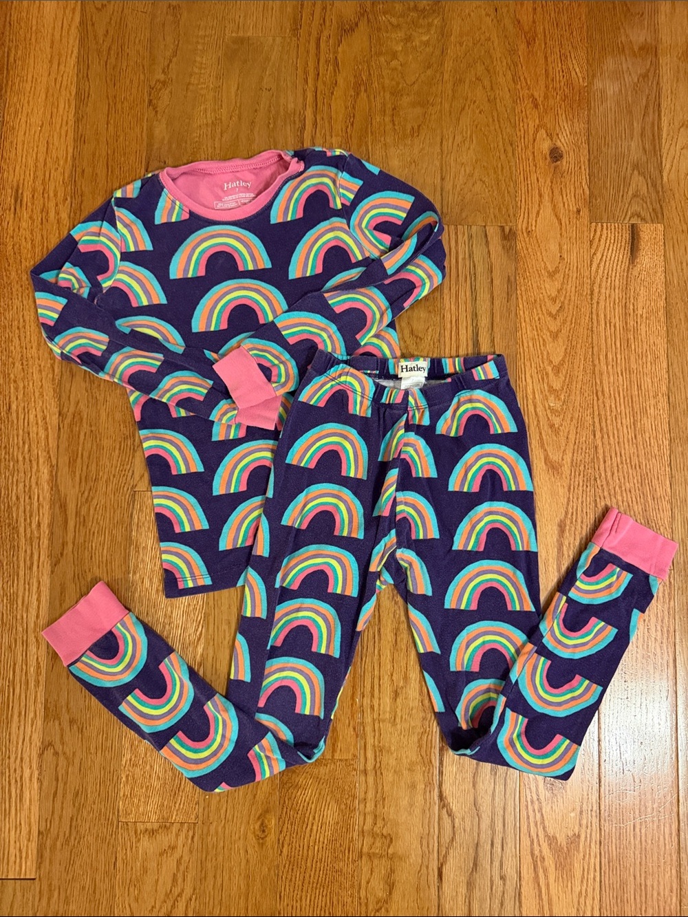 Hatley Long Sleeve Pajamas Purple Rainbow with Pink Trim